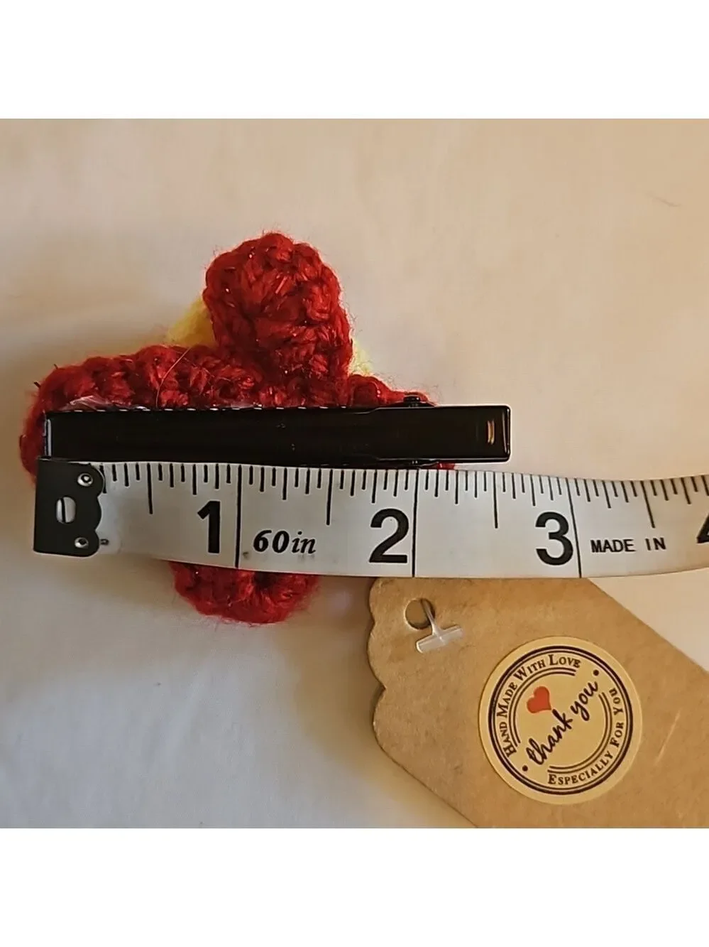 Hand Crafted bow hair accessory crochet red flower black alligator clip boho